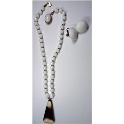 Vintage 18 1/2" Necklace with attached pendant and cab screw back earrings.