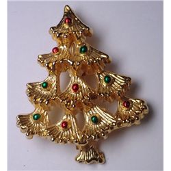 Vintage Signed AAI Christmas Tree Brooch