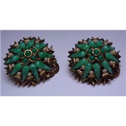 Vintage Gold Tone Clip-on Earrings with green stones