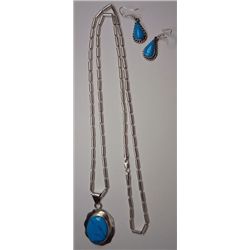 Sterling Silver Necklace and Earring Set with Blue stones