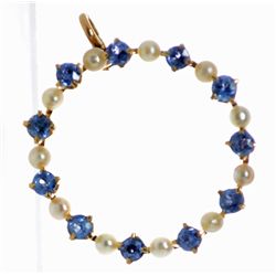 Vintage Circle Pendant with Seed Pearls and Sapphires 1" in diam.