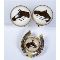 Vintage Hand painted Horse Pin & Earrings