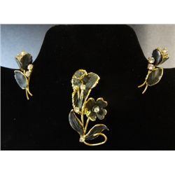Vintage Pin / Brooch , and Earrings Set