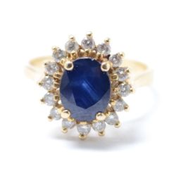 Diamond and Sapphire Ring. Size 8. Almost a full carat of very white diamonds.