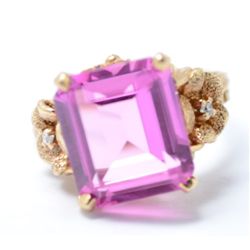 14kt Pink Stone Ring with Diamond Accents