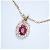 Image 3 : 14kt 20" necklace with Ruby and Diamond Pendent. 2.7 dwt.