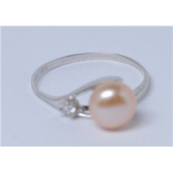 Genuine Pink Pearl Sterling Silver Ring. Size 6 3/4