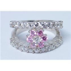 Modern Created Pink Sapphire Sterling Silver Ring, size 6 3/4.