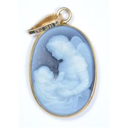 14 kt. Blue agate angel and infant cameo.