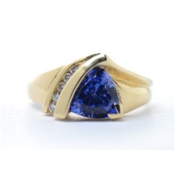 14 kt Trillion Cut Iolite Diamond Ring size. 6