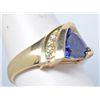 Image 2 : 14 kt Trillion Cut Iolite Diamond Ring size. 6