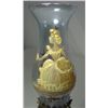 Image 4 : FLORAL MILK GLASS MINIATURE OIL LAMP WITH HAND PAINTED  PRINCESS AND FLOWERS