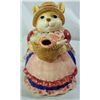 Image 2 : TEA POT AND LID, CERAMIC, CAT PUSS KITTY IN DRESS WITH BASKET O FISH