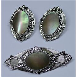 SIGNED WHITING AND DAVIS 1960'S CLIP ON ABALONE VICTORIAN STYLE EAR RINGS