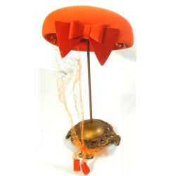 NOREEN FASHION ORANGE FELT HAT WITH SILK BOW AND VEIL TIE. SIZE 22
