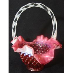 FENTON HOBNAIL BASKET CRANBERRY OPALESCENT
