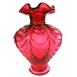 FENTON DRAPERY VASE 8" CRANBERRY