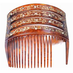 LARGE VINTAGE HAIR COMB W/ RHINESTONE AND GOLD INLAY.  4.5"x4"  BEAUTIFUL!!