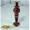 Image 2 : BEAUTIFUL CRANBERRY RED WITH HAND PAINTED GOLD DETAIL AND FLOWERS PERFUME BOTTLE