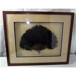 VINTAGE OSTRICH FEATHER HAND FAN BLACK FAUX TORTOISESHELL