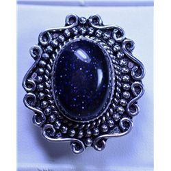 New German silver Ring, Blue Sun Stone, Size 7