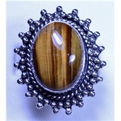 New German Silver ring, Tiger Eye Stone, Size 8