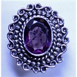 New German Silver Ring, Amethyst, Size 9