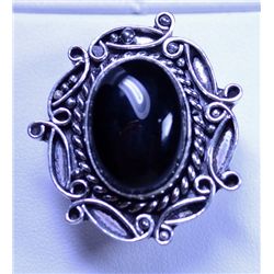 New German silver Ring Black Onyx, Size 7