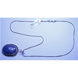 New German Silver Pendant and Chain, Lapis Stone, 20" long