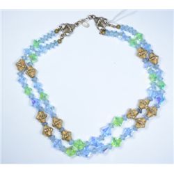 Blue and green iridescent two stranded necklace