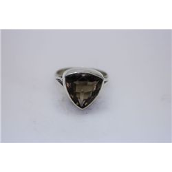 NATURAL 25.40 CTW SMOKY TOPAZ TRILLION CUT RING .925 ST