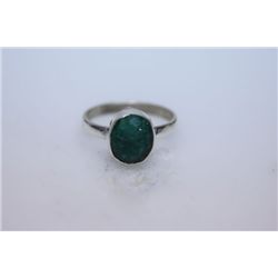 NATURAL 18.00 CTW EMERALD OVAL RING .925 STERLING SILVE