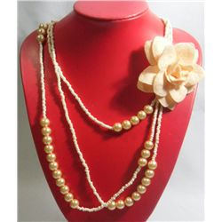 3-1 MAURICA BEADED PEACH FLOWER NECKLACE 3LAYERS 20INCH