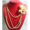 Image 1 : 3-1 MAURICA BEADED PEACH FLOWER NECKLACE 3LAYERS 20INCH