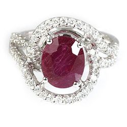 Genuine 4.93 ctw Ruby & Diamond Ring 18kt Gold-White
