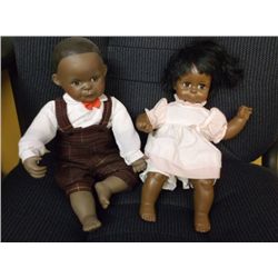 pair of Black Dolls Signed