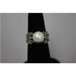 20.00 CTW ANTIQUE LOOKING PEARL RING .925 STERLING SILV