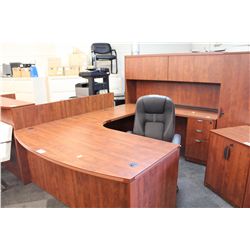 AUTUMN MAPLE BOW FRONT U-SHAPE EXECUTIVE DESK WITH HUTCH