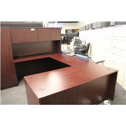 MAHOGANY U-SHAPE EXECUTIVE DESK WITH HUTCH