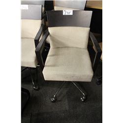 TAUPE WOODEN FRAME LOW BACK TILTED CHAIR