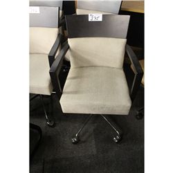 TAUPE WOODEN FRAME LOW BACK TILTED CHAIR