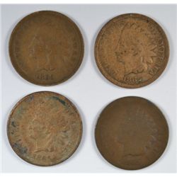 4-1865 INDIAN HEAD CENTS "GRADING SET" (AG,GOOD,VG,FINE)