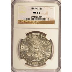 1885 O MORGAN DOLLAR NGC MS63