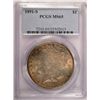 1891 S MORGAN DOLLAR PCGS MS65 GEM, SUPER COLORS!