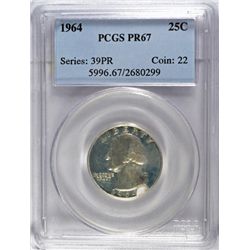 1964 WASHINGTON QUARTER PCGS PROOF 67