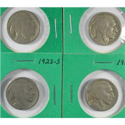 4 1923-S BUFFALO NICKELS ALL PARTIAL DATE G-VG