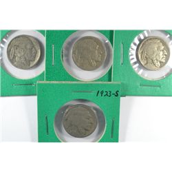 4 BUFFALO NICKELS 1916, 18, 20-D, 23-S ALL PARTIAL DATE