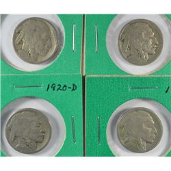 4 BUFFALO NICKELS 1917, 18, 20-D, 23-S ALL PARTIAL DATE