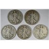 Image 1 : 5 DIFFERENT WALKING LIBERTY HALF DOLLARS (18-D,18-S,19-D,19-S,20) G/VG