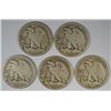 Image 2 : 5 DIFFERENT WALKING LIBERTY HALF DOLLARS (18-D,18-S,19-D,19-S,20) G/VG